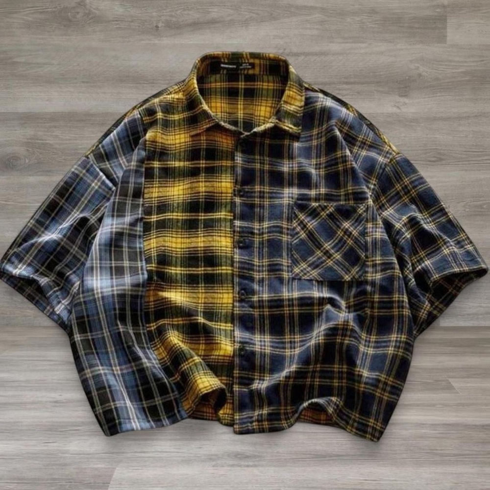 Y2K Two-Tone Plaid Flannel • Oversized Grunge